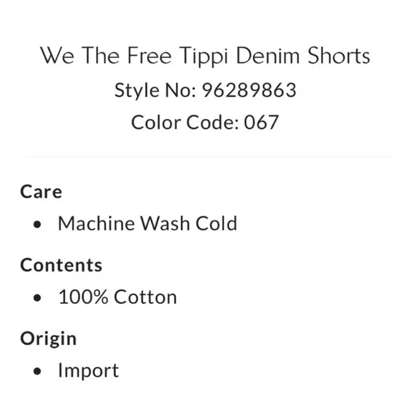 Free People We The Free Tippi Denim Short -28 NWT